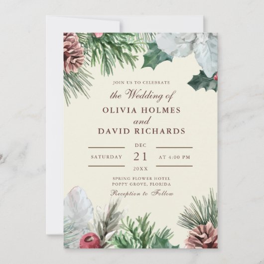Winter groen bruiloft uitnodiging (Voorkant)