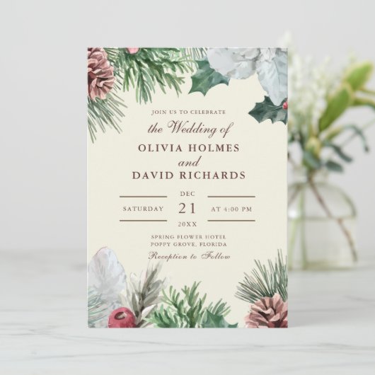 Winter groen bruiloft uitnodiging (Staand voorkant)