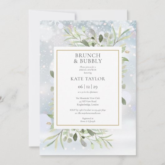 Winter groen brunch en bubbels bruiloftsfeest kaart (Voorkant)