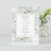 Winter groen brunch en bubbels bruiloftsfeest kaart (Staand voorkant)