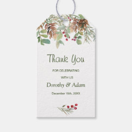 Winter groen dennen bruiloft dank u cadeaulabel