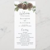 Winter groen dennenappel bruiloft programmakaart (Voorkant)