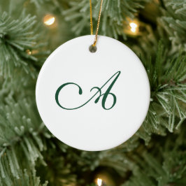 Winter Groen Elegant Script Monogram Kerst Keramisch Ornament