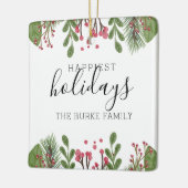Winter groen gebladerte gepersonaliseerd keramisch ornament (Links)