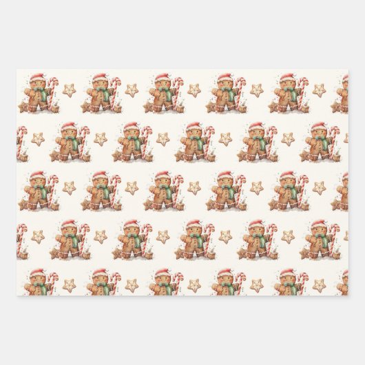 Winter Groen Gingerbread Kerstmis Inpakpapier Vel (Voorkant)