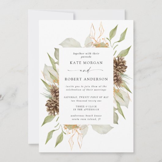 Winter groen gouden elegante bruiloft uitnodigen kaart (Voorkant)