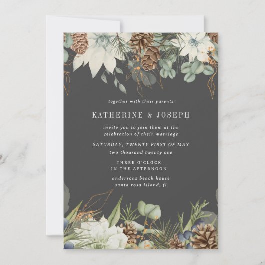 Winter groen gouden elegante bruiloft uitnodigen kaart (Voorkant)