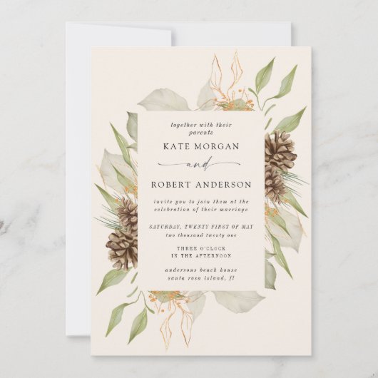 Winter groen gouden elegante bruiloft uitnodigen kaart (Voorkant)