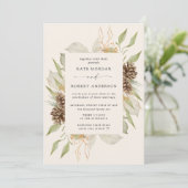 Winter groen gouden elegante bruiloft uitnodigen kaart (Staand voorkant)