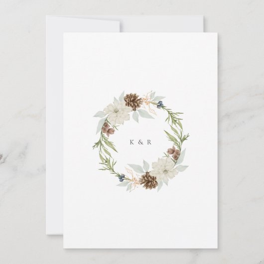 Winter groen gouden elegante bruiloft uitnodigen kaart (Achterkant)