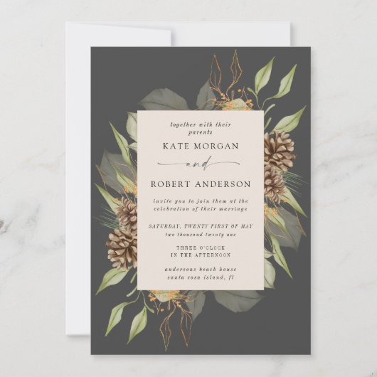 Winter groen gouden elegante bruiloft uitnodigen kaart (Voorkant)
