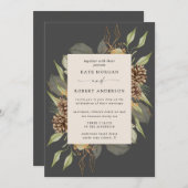 Winter groen gouden elegante bruiloft uitnodigen kaart (Voorkant / Achterkant)