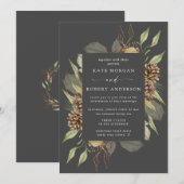 Winter groen gouden elegante bruiloft uitnodigen kaart (Voorkant / Achterkant)