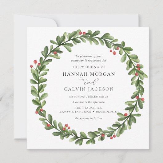 Winter groen Holly bruiloft Kaart (Voorkant)