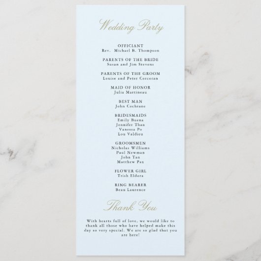 Winter groen ijs blauw goud elegante trouwdag programmakaart (Achterkant)