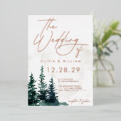 Winter groen kerstbomen vakantie bruiloft folie uitnodiging (Staand Voorkant)