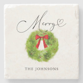 Winter groen Kerstkrans Merry Stenen Onderzetter