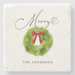 Winter groen Kerstkrans Merry Stenen Onderzetter