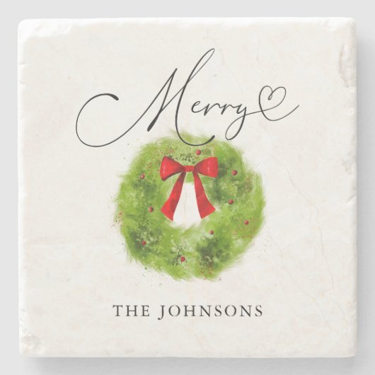 Winter groen Kerstkrans Merry Stenen Onderzetter (Voorkant)