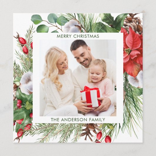 Winter groen kerstvakantie groet feestdagenkaart (Voorkant)