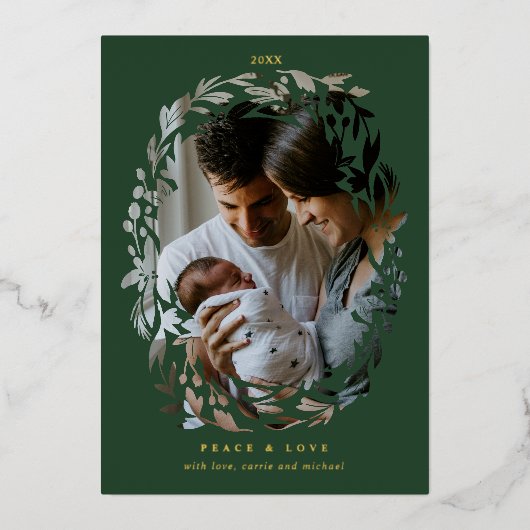 Winter Groen Krans Frame Folie Feestdagenkaart (Voorkant)