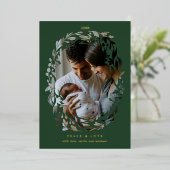 Winter Groen Krans Frame Folie Feestdagenkaart (Staand Voorkant)