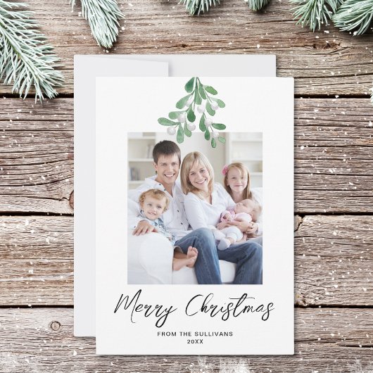 Winter groen Mistletoe Kerstmis Foto Feestdagenkaart