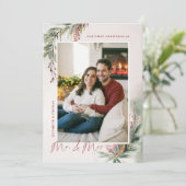 Winter Groen Rood Groen Eerste Kerstdag Mr. Mrs. Feestdagenkaart (Staand voorkant)