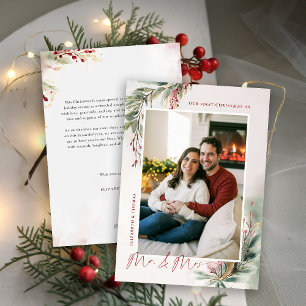 Winter Groen Rood Groen Eerste Kerstdag Mr. Mrs. Feestdagenkaart