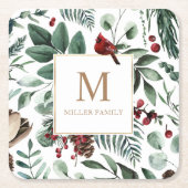 Winter groen rood vakantie monogram kartonnen onderzetters (Voorkant)