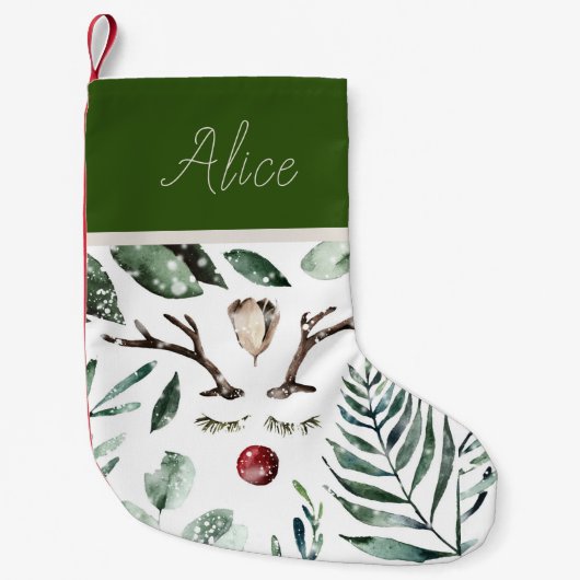 Winter groen Rudolph neus Monogram Kleine Kerstsok (Voorkant)
