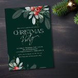 Winter groen vakantie kerstfeest kaart<br><div class="desc">Moderne kerst party uitnodiging met elegante winter groen en bessen. De donkergroene achtergrond is geaccentueerd met witte trendy handgeschreven stijltekst.</div>