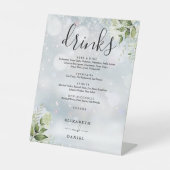 Winter groen wedding drankjes menu reclamebord met voetstuk (Voorkant)