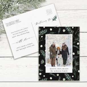 Winter groenblijvende blad Foto Zwarte Feestdagen Briefkaart