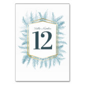 Winter groenblijvende blauwe dennenkunst bruiloft kaart (Achterkant)