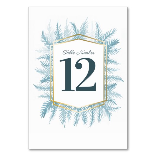 Winter groenblijvende blauwe dennenkunst bruiloft kaart (Voorkant)