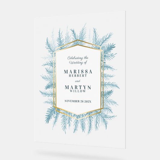 Winter groenblijvende blauwe sparren kunst bruilof acryl bord (Hoek)