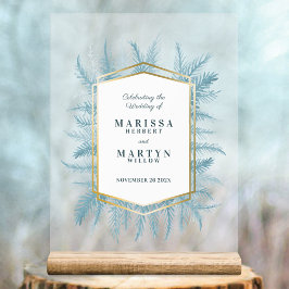 Winter groenblijvende blauwe sparren kunst bruilof acryl bord