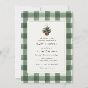 Winter groenblijvende boom groene ruit baby shower kaart