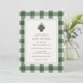 Winter groenblijvende boom groene ruit baby shower kaart (Staand voorkant)