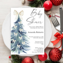Winter groenblijvende boom met strikken baby showe kaart