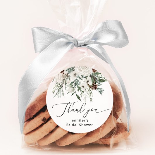 Winter groenblijvende dennenboom bruidsdouche ronde sticker