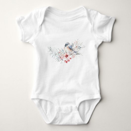 Winter groenblijvende vogel baby shower romper (Voorkant)