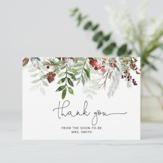 Winter groenbruidsfeest bedankkaart kaart (Staand voorkant)