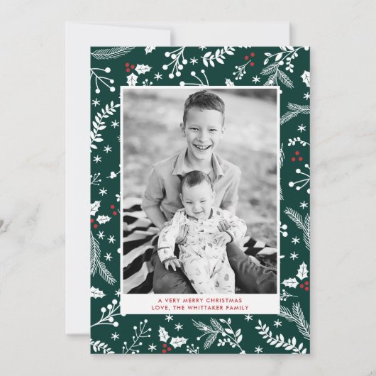 Winter groene bessen Kerstvakantie plat kaart (Voorkant)