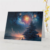 Winter groene boom & Vuurwerk Kaart (Gele Bloem)