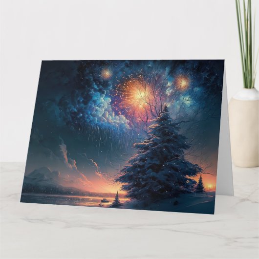 Winter groene boom & Vuurwerk Kaart (Voorkant)