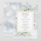 Winter groene brunch en bubbels bruiloftsborrel kaart (Voorkant / Achterkant)