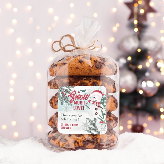 Winter groene dennen ijs sneeuwman baby shower dan vierkante sticker