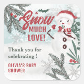 Winter groene dennen ijs sneeuwman baby shower dan vierkante sticker (Voorkant)
